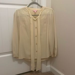 Lilly Pulitzer Yellow Button Up Tie Blouse Size XS